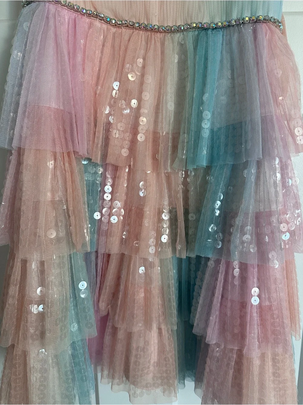 Kids Pastel Rainbow Sequin Layered Dress